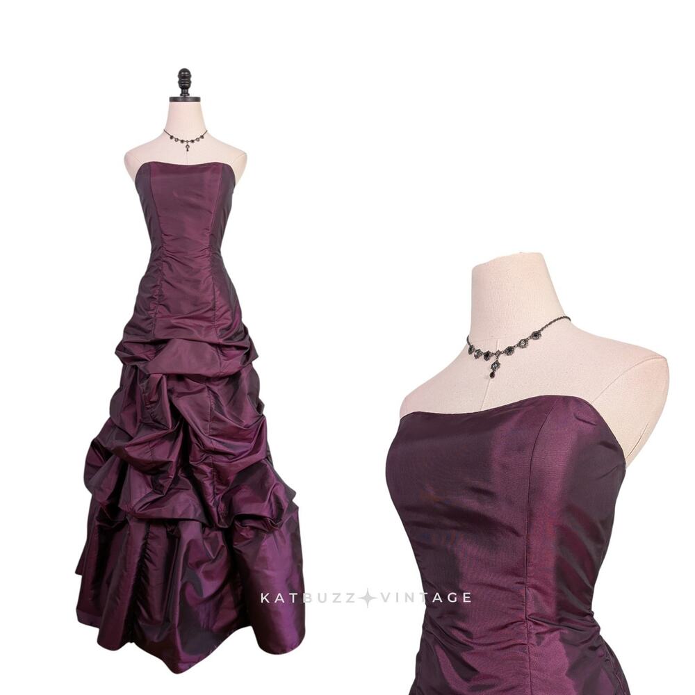 Y2K Mori Lee Prom Dress Maxi Gown 6 Purple Princess Pleated Sash Goth Bow Glam